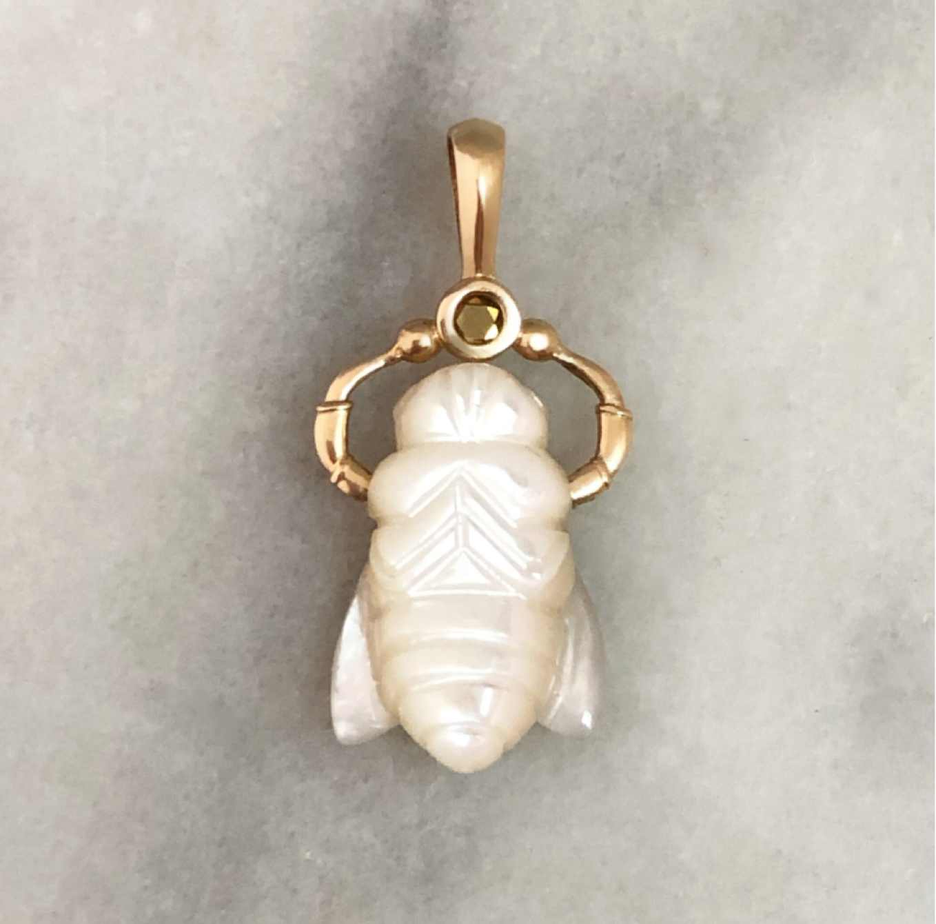 Mother of Pearl Bee in 14K Gold with Citrine