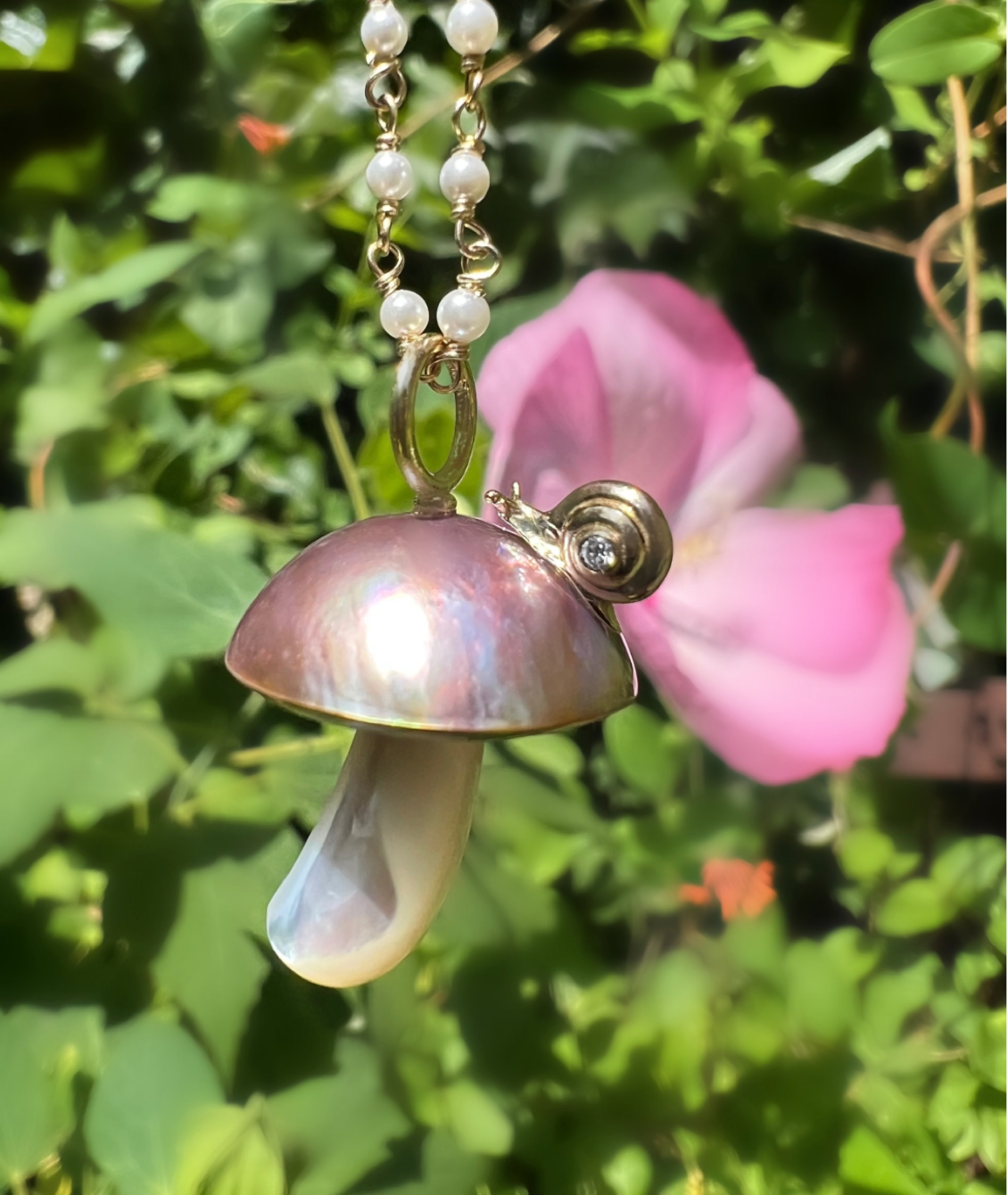 Iridescent Copper Mabe Pearl Mushroom with Snail