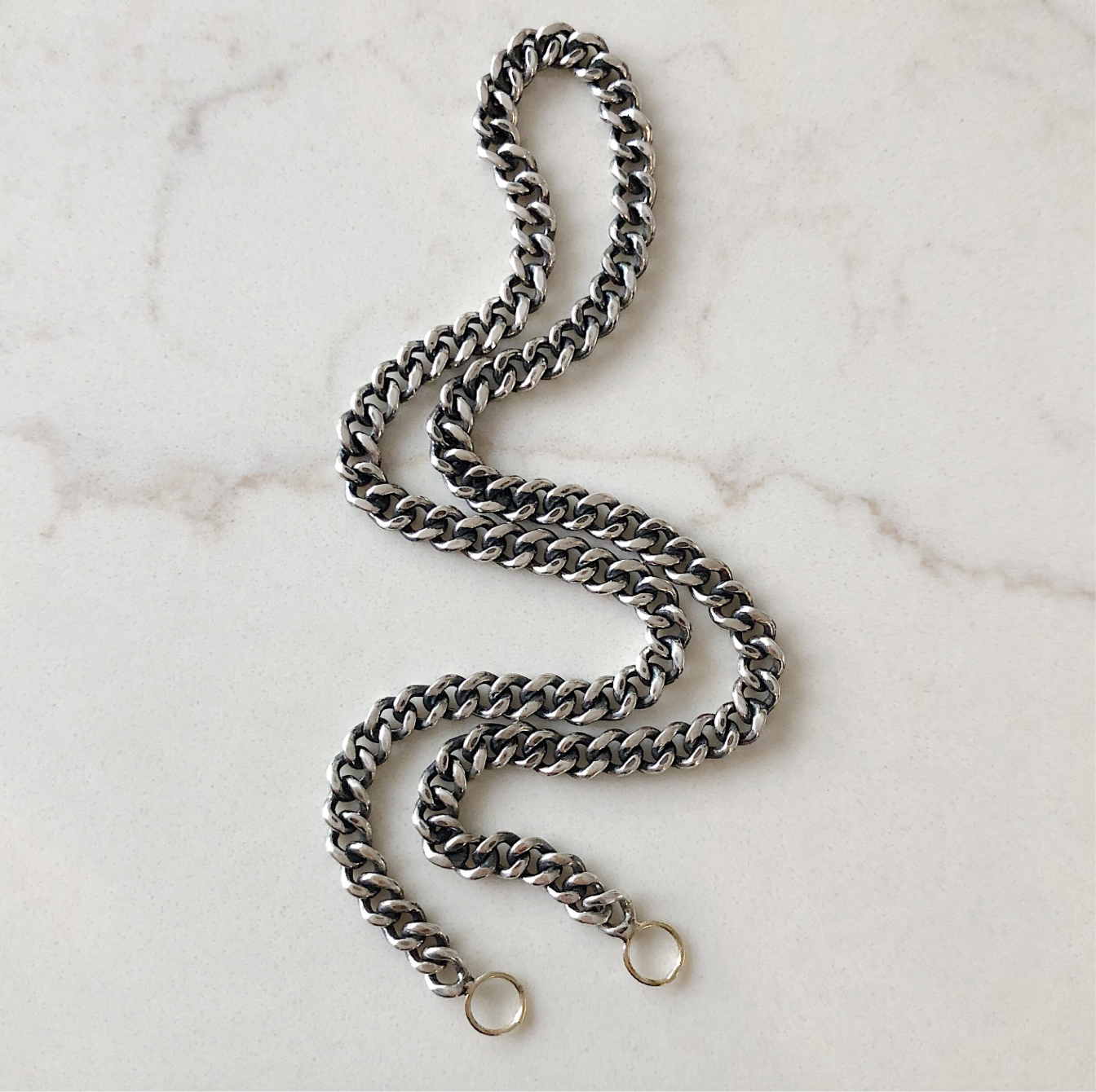 Sterling Silver Curb Chain with 14k Open End Rings