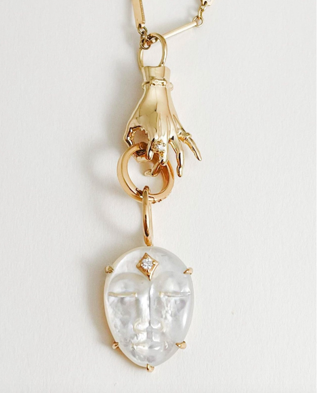 Mother of Pearl Third Eye Goddess in 14K Gold